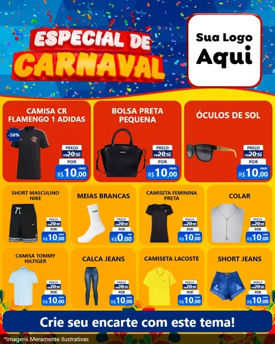 Modelo de Rede Social para Feed Instagram com o tema Especial de Carnaval para Roupas e acessórios