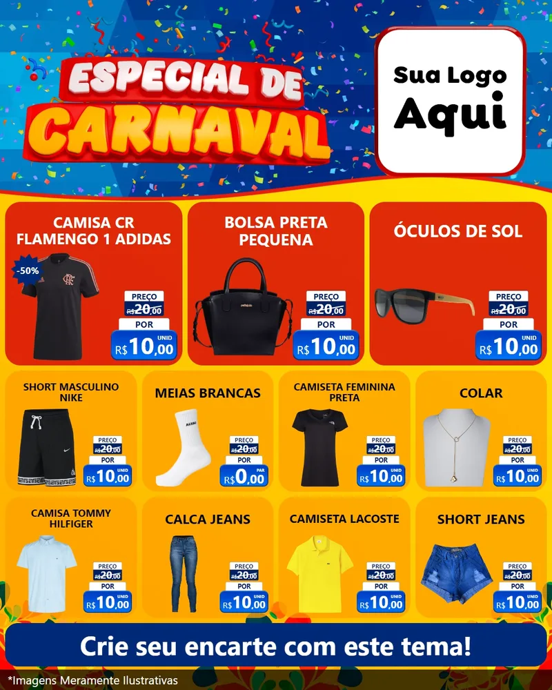 Modelo de Rede Social para Feed Instagram com o tema Especial de Carnaval para Roupas e acessórios