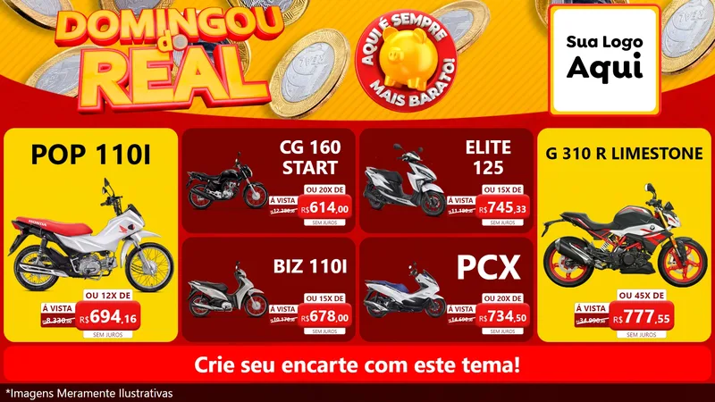 Modelo de TV para TV Horizontal com o tema Domingou do Real para Concessionaria de Motos