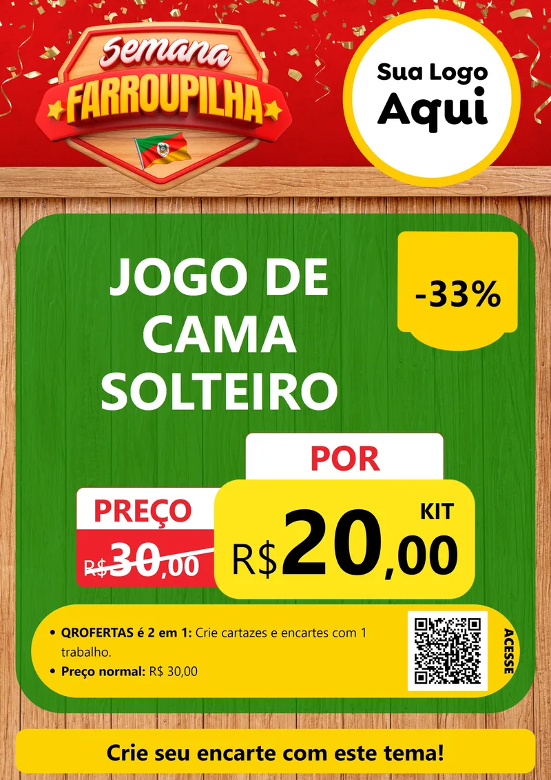 Modelo de Cartaz para Cartaz A4 Vertical com o tema Semana Farroupilha para Cama, Mesa e Banho