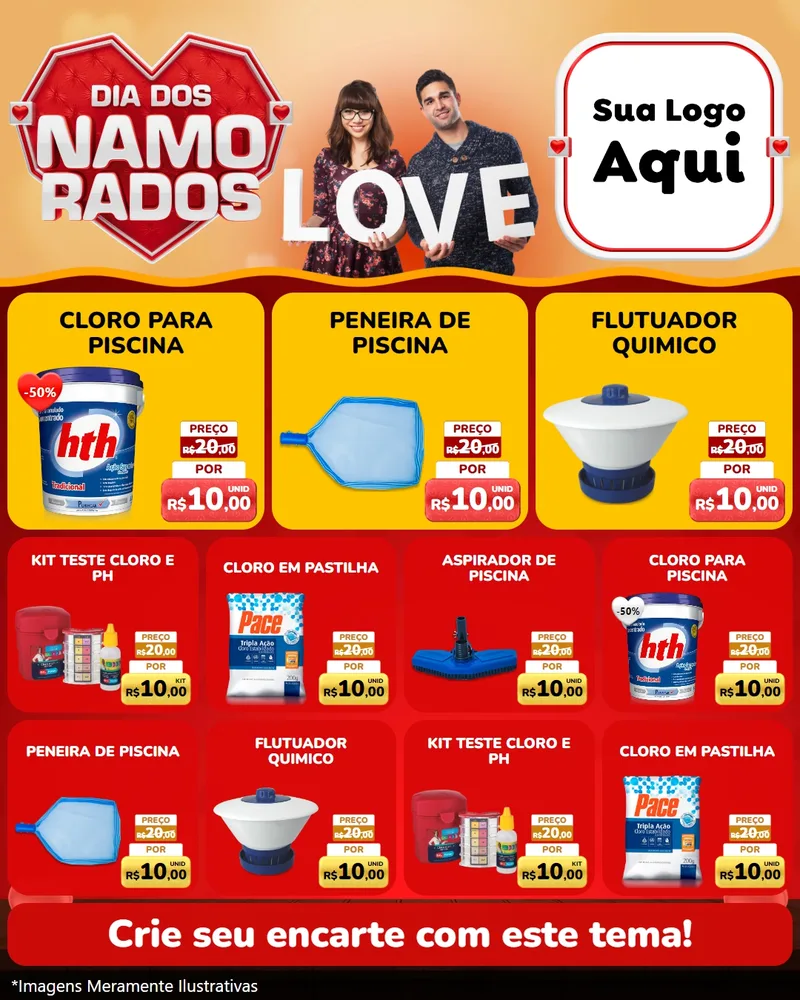 Modelo de Rede Social para Feed Instagram com o tema Dia dos Namorados para Produtos para Piscina