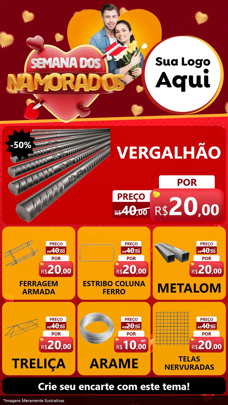 Modelo de Rede Social para Stories com o tema Semana dos Namorados para Ferragens