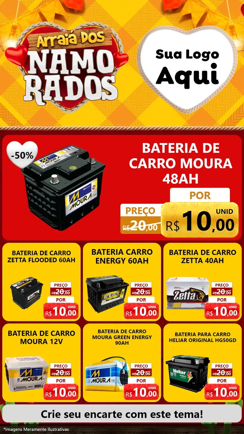 Modelo de Rede Social para Stories com o tema Arraiá dos Namorados para Baterias Elétricas