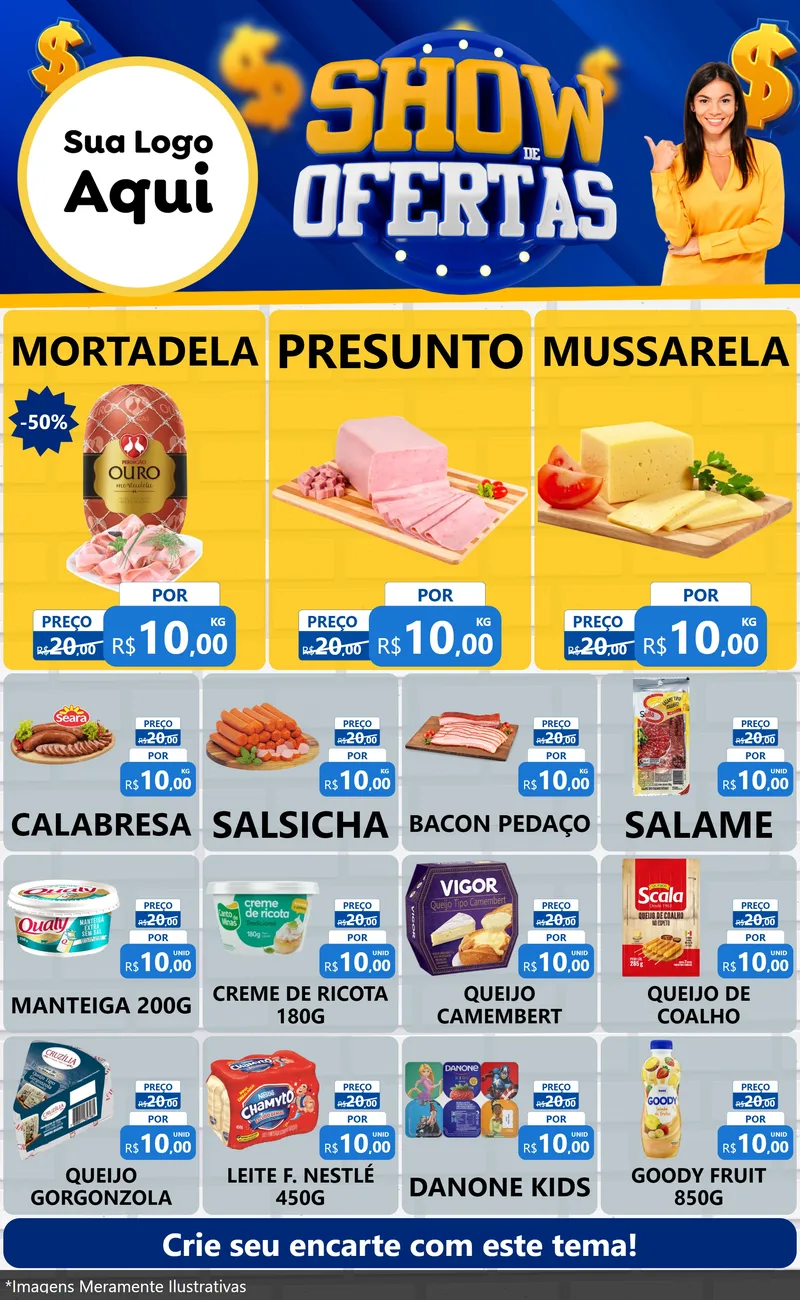Modelo de Encarte para Encarte Grande com o tema Show de Ofertas para Frios e Laticínios