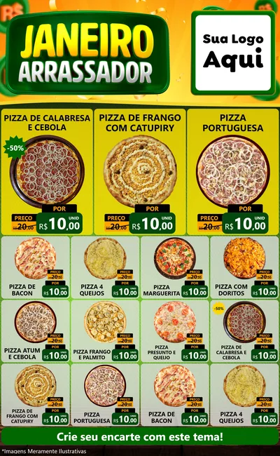 Modelo de Encarte para Encarte Grande com o tema Janeiro Arrasador para Pizzaria