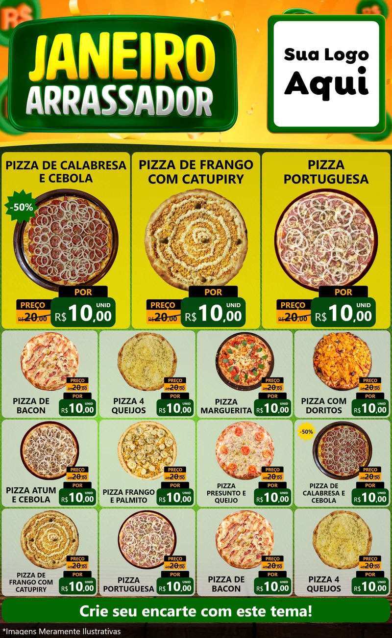 Modelo de Encarte para Encarte Grande com o tema Janeiro Arrasador para Pizzaria