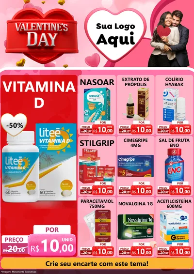 Modelo de Encarte para Encarte A4 Vertical com o tema Valentine's Day para Farmácia