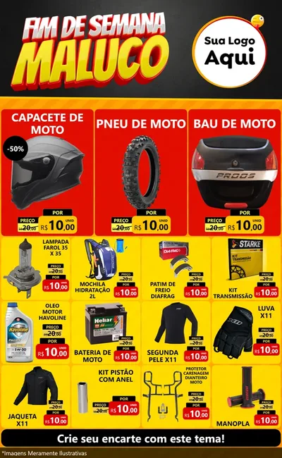 Modelo de Encarte para Encarte Grande com o tema Final de Semana Maluco para Moto peças