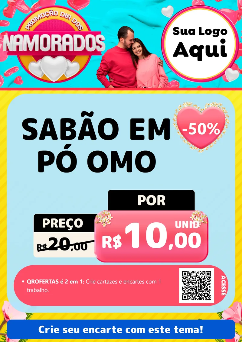 Modelo de Cartaz para Cartaz A4 Vertical com o tema Promoção Dia dos Namorados para Produtos de Limpeza