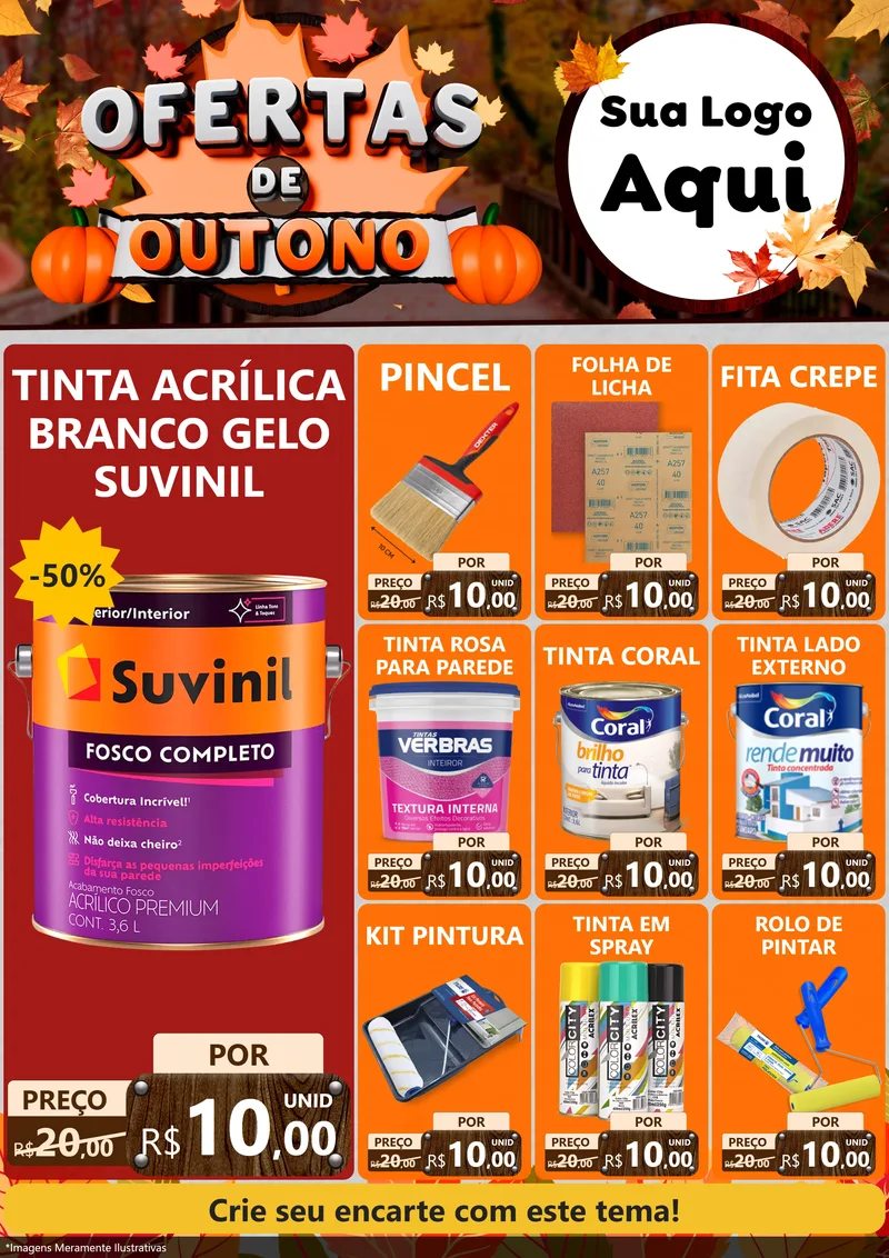 Modelo de Encarte para Encarte A4 Vertical com o tema Ofertas de Outono para Tintas e Ferramentas