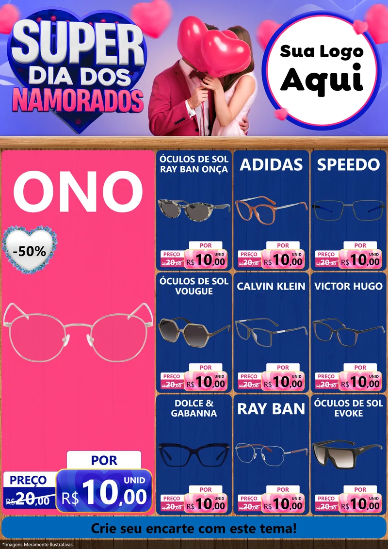 Modelo de Encarte para Encarte A4 Vertical com o tema Super Dia dos Namorados para Óticas