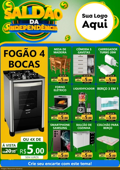 Modelo de Encarte para Encarte A4 Vertical com o tema Saldão da Indepêndencia para Móveis e Eletro
