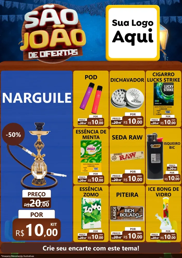 Modelo de Encarte para Encarte A4 Vertical com o tema São João Ofertas Imbatíveis! - Junina para Tabacaria