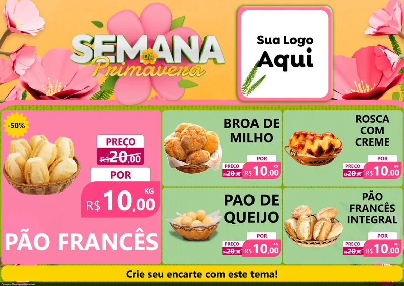 Modelo de Encarte para Encarte A4 Horizontal com o tema Semana da Primavera para Padaria