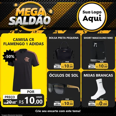Modelo de Rede Social para Feed Facebook com o tema Mega Saldão para Roupas e acessórios