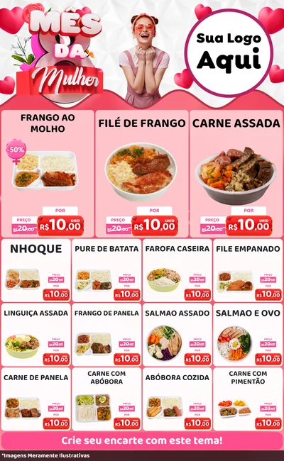 Modelo de Encarte para Encarte Grande com o tema Mês da Mulher para Restaurante