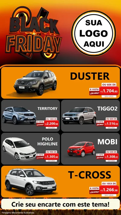 Modelo de TV para TV Vertical com o tema Black Friday para Concessionaria de Carros