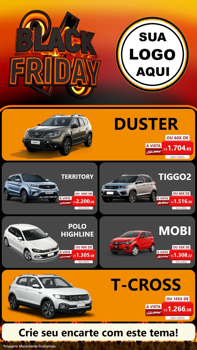 Modelo de TV para TV Vertical com o tema Black Friday para Concessionaria de Carros