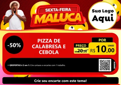 Modelo de Cartaz para Cartaz A4 Horizontal com o tema Sexta-feira Maluca para Pizzaria
