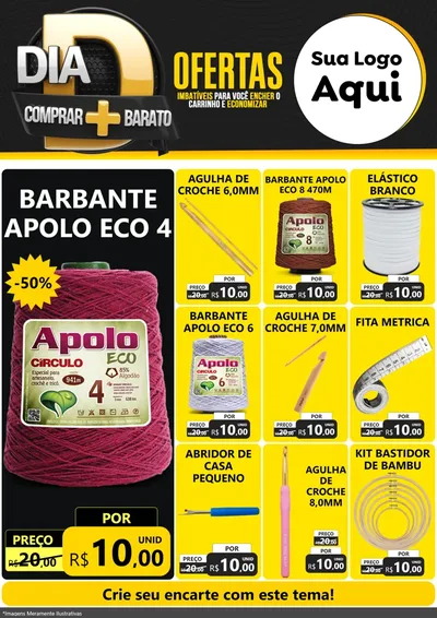 Modelo de Encarte para Encarte A4 Vertical com o tema Dia D Mais Economia para Armarinho e Aviamentos