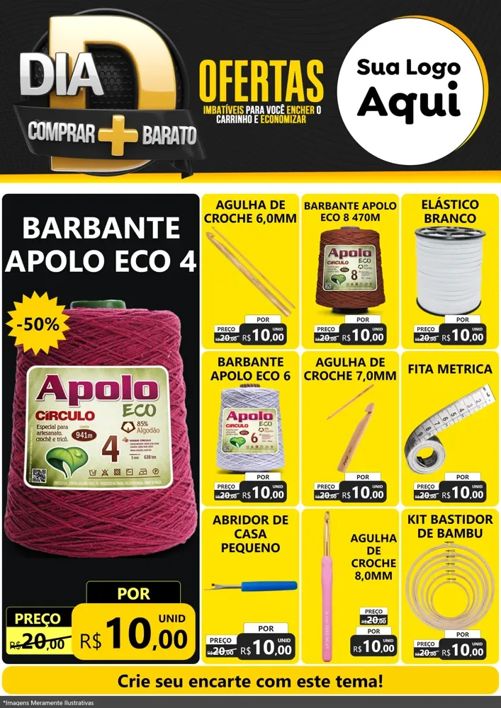 Modelo de Encarte para Encarte A4 Vertical com o tema Dia D Mais Economia para Armarinho e Aviamentos