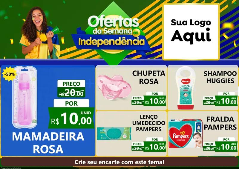 Modelo de Encarte para Encarte A4 Horizontal com o tema Ofertas da Semana da Independência para Bebês