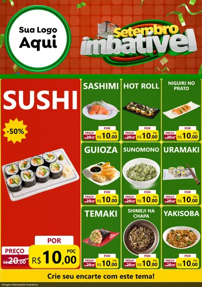 Modelo de Encarte para Encarte A4 Vertical com o tema Setembro Imbatível para Comida japonesa