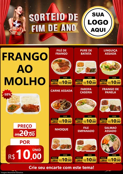 Modelo de Encarte para Encarte A4 Vertical com o tema Sorteio de Fim de Ano para Restaurante