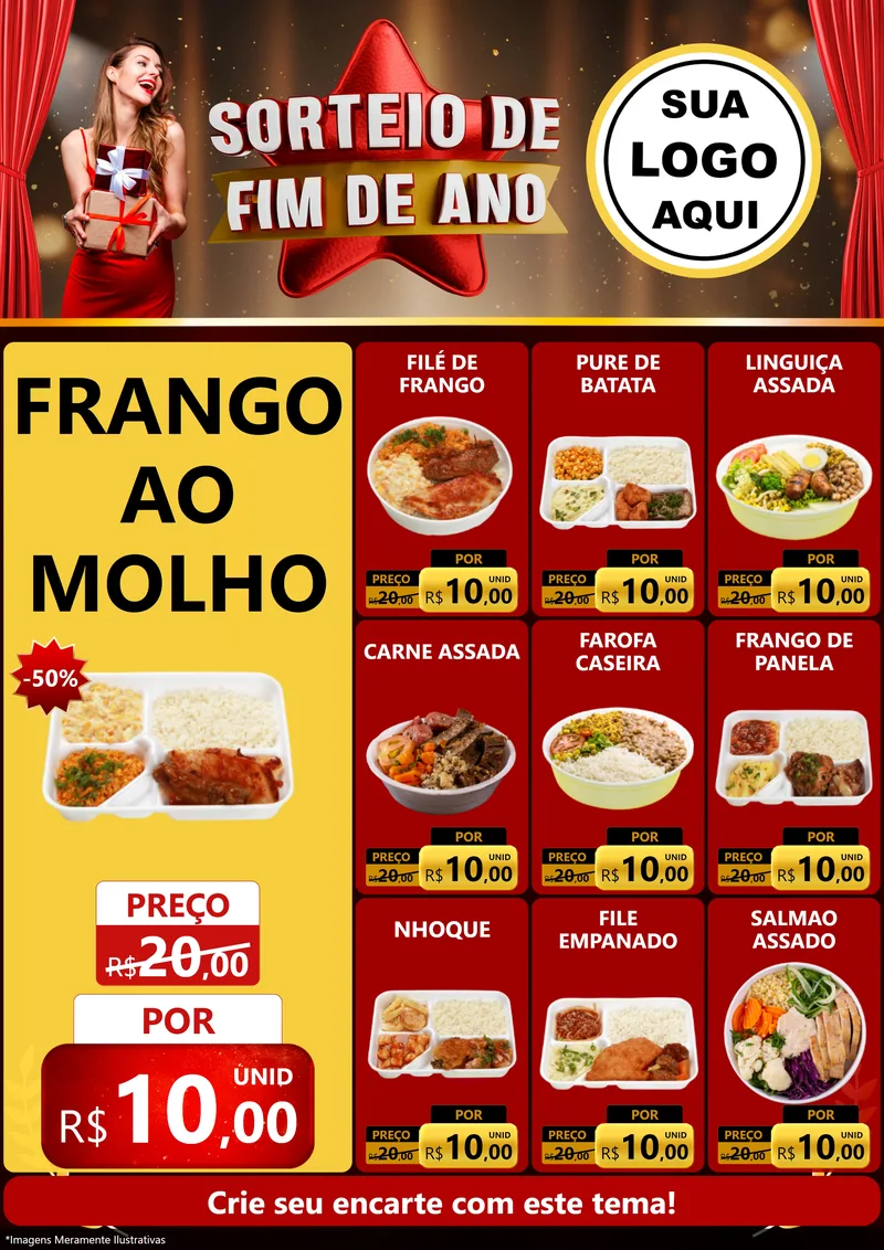 Modelo de Encarte para Encarte A4 Vertical com o tema Sorteio de Fim de Ano para Restaurante