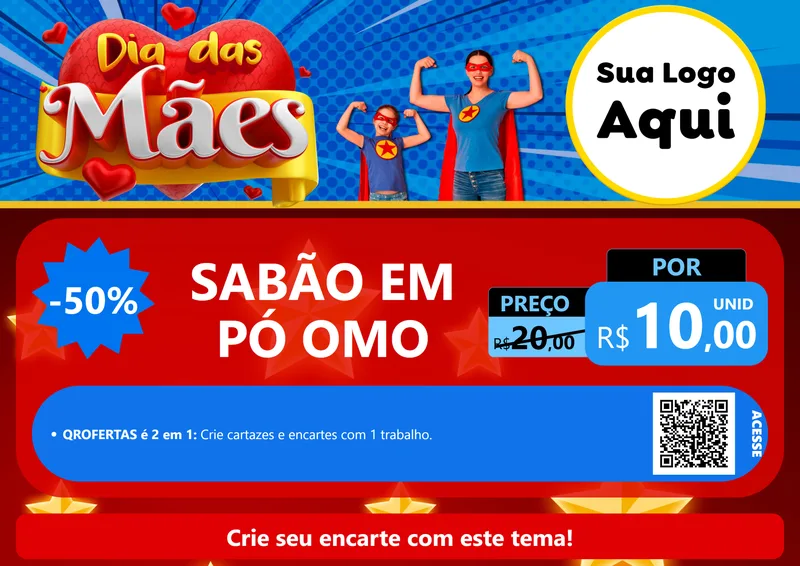 Modelo de Cartaz para Cartaz A4 Horizontal com o tema Dia das Mães para Produtos de Limpeza