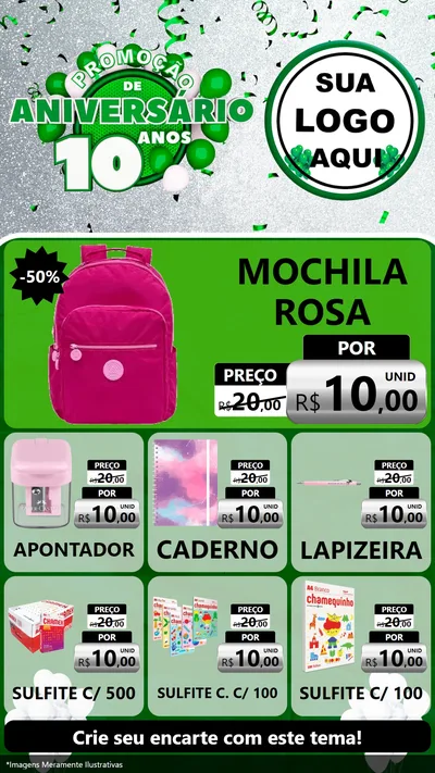 Modelo de Rede Social para Stories com o tema Promoção de Aniversário - 10 Anos para Papelaria