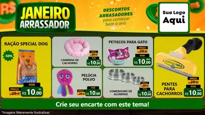 Modelo de TV para TV Horizontal com o tema Janeiro Arrasador para Pet Shop