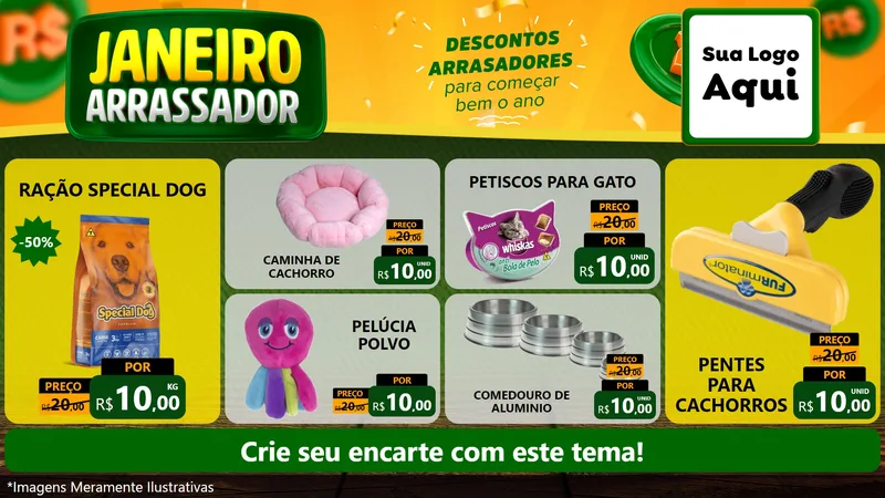 Modelo de TV para TV Horizontal com o tema Janeiro Arrasador para Pet Shop