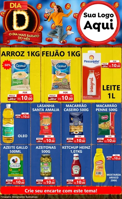 Modelo de Encarte para Encarte Grande com o tema Dia D - O Dia Mais Barato Do Mês para Supermercado