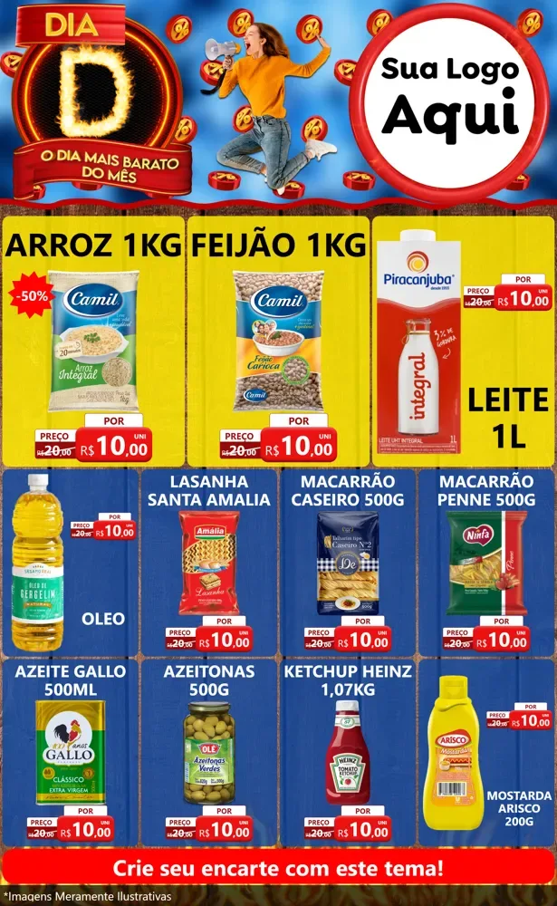 Modelo de Encarte para Encarte Grande com o tema Dia D - O Dia Mais Barato Do Mês para Supermercado