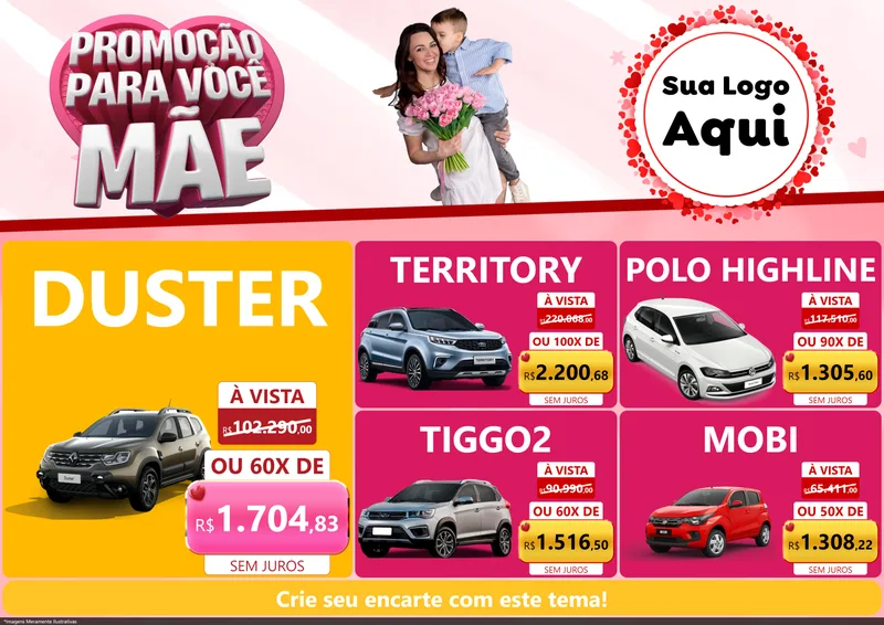 Modelo de Encarte para Encarte A4 Horizontal com o tema Promoção Para Você Mãe para Concessionaria de Carros