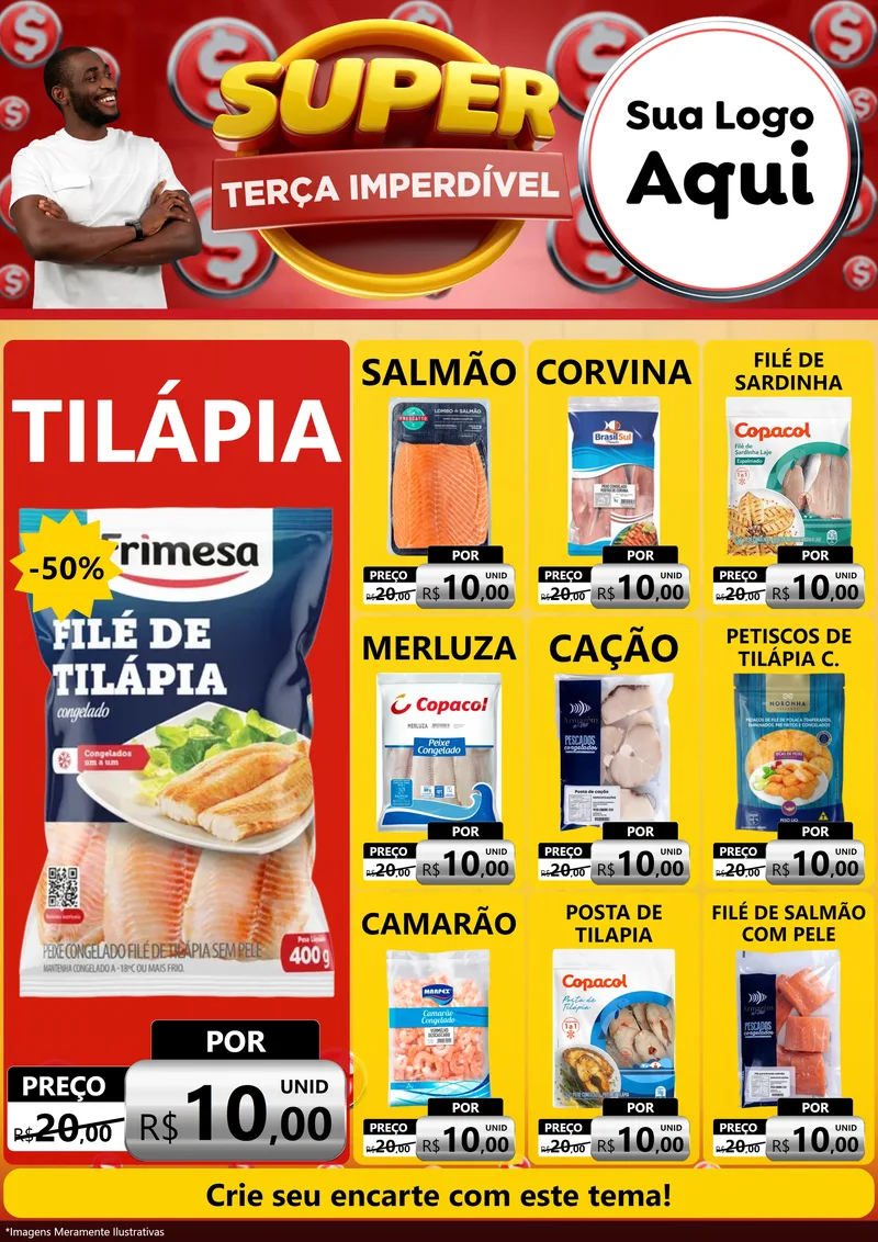 Modelo de Encarte para Encarte A4 Vertical com o tema Super Terça Imperdível para Peixaria