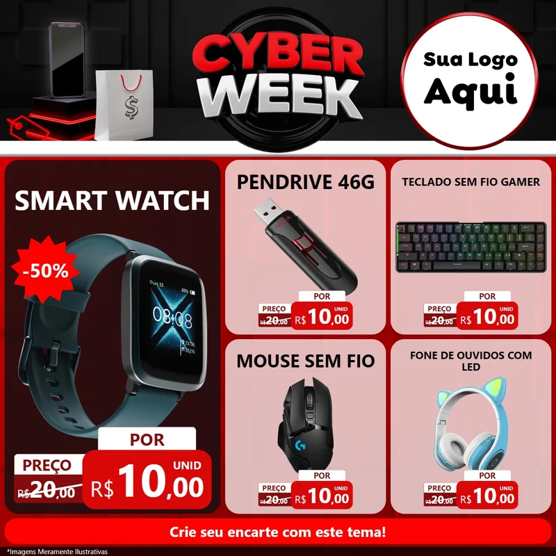 Modelo de Rede Social para Feed Facebook com o tema Cyber Week para Informática