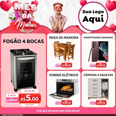 Modelo de Rede Social para Feed Facebook com o tema Mês da Mulher para Móveis e Eletro