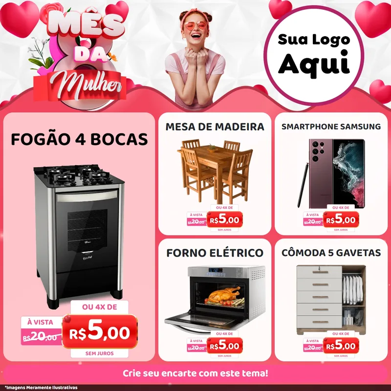 Modelo de Rede Social para Feed Facebook com o tema Mês da Mulher para Móveis e Eletro