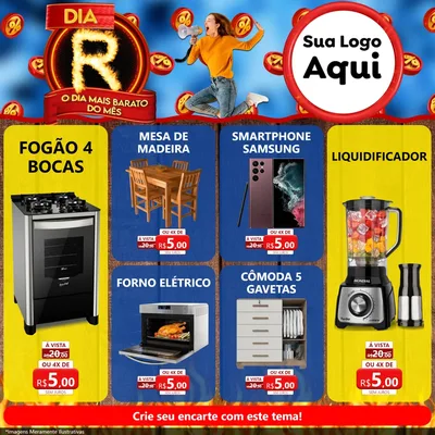 Modelo de Rede Social para Feed Facebook com o tema Dia R - O Dia Mais Barato Do Mês para Móveis e Eletro