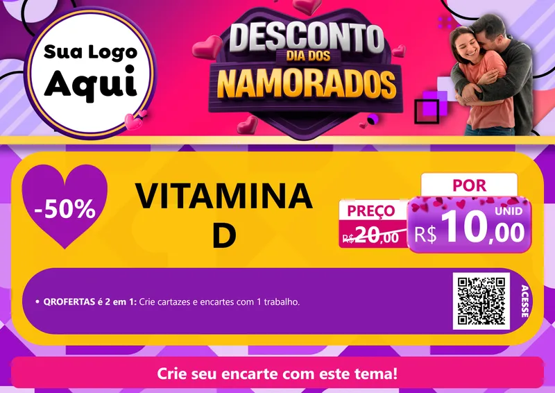 Modelo de Cartaz para Cartaz A4 Horizontal com o tema Desconto Dia dos Namorados para Farmácia