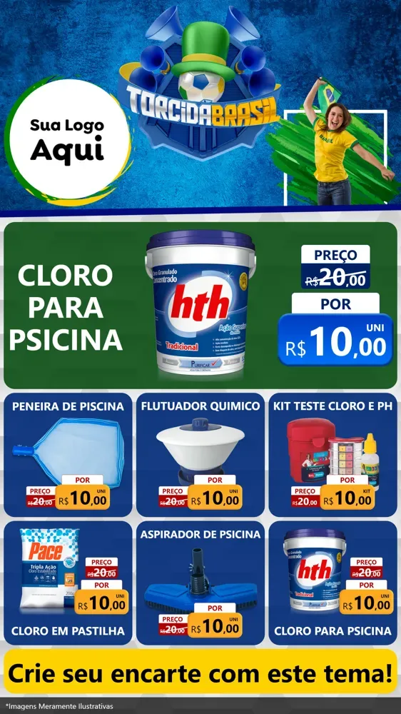 Modelo de Rede Social para Stories com o tema Torcida Brasil - Copa para Produtos para Piscina