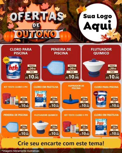 Modelo de Rede Social para Feed Instagram com o tema Ofertas de Outono para Produtos para Piscina
