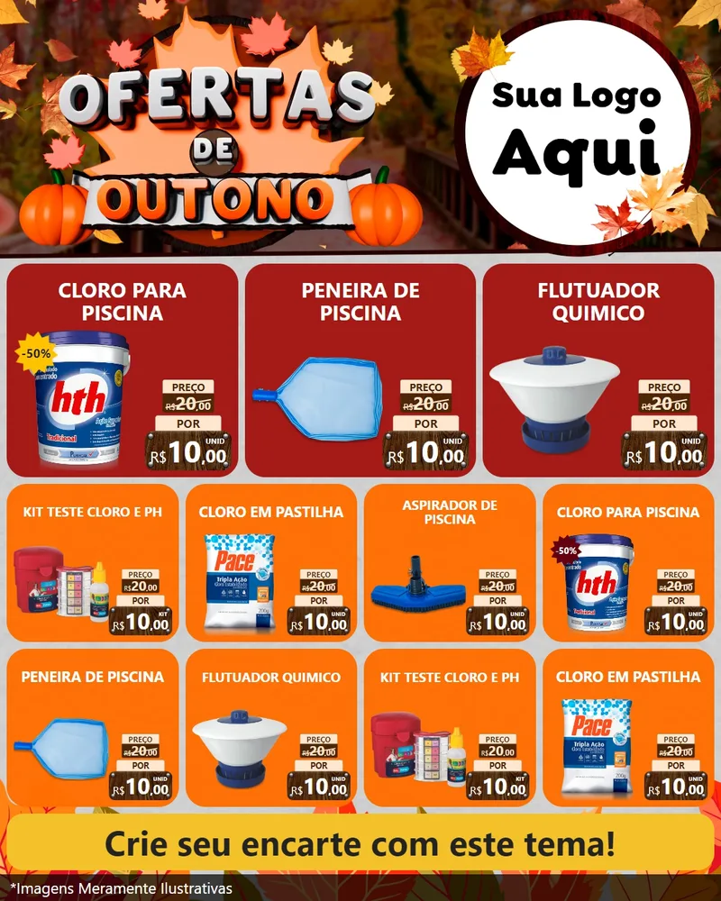 Modelo de Rede Social para Feed Instagram com o tema Ofertas de Outono para Produtos para Piscina