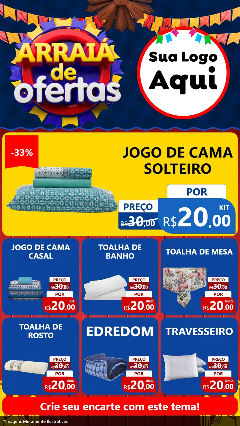 Modelo de Rede Social para Stories com o tema Arraiá de Ofertas para Cama, Mesa e Banho