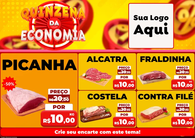 Modelo de Encarte para Encarte A4 Horizontal com o tema Quinzena Da Economia para Açougue