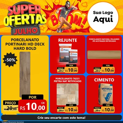 Modelo de Rede Social para Feed Facebook com o tema Super Ofertas Julho para Pisos e revestimentos