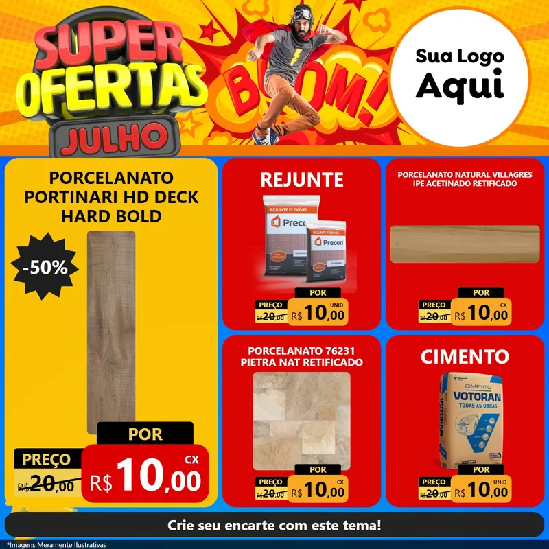 Modelo de Rede Social para Feed Facebook com o tema Super Ofertas Julho para Pisos e revestimentos