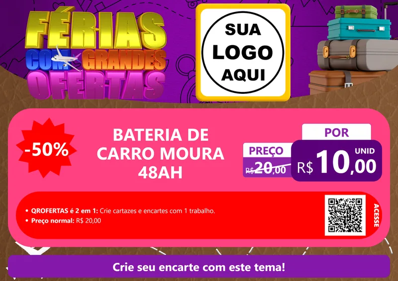 Modelo de Cartaz para Cartaz A4 Horizontal com o tema Férias com Grandes Ofertas para Baterias Elétricas